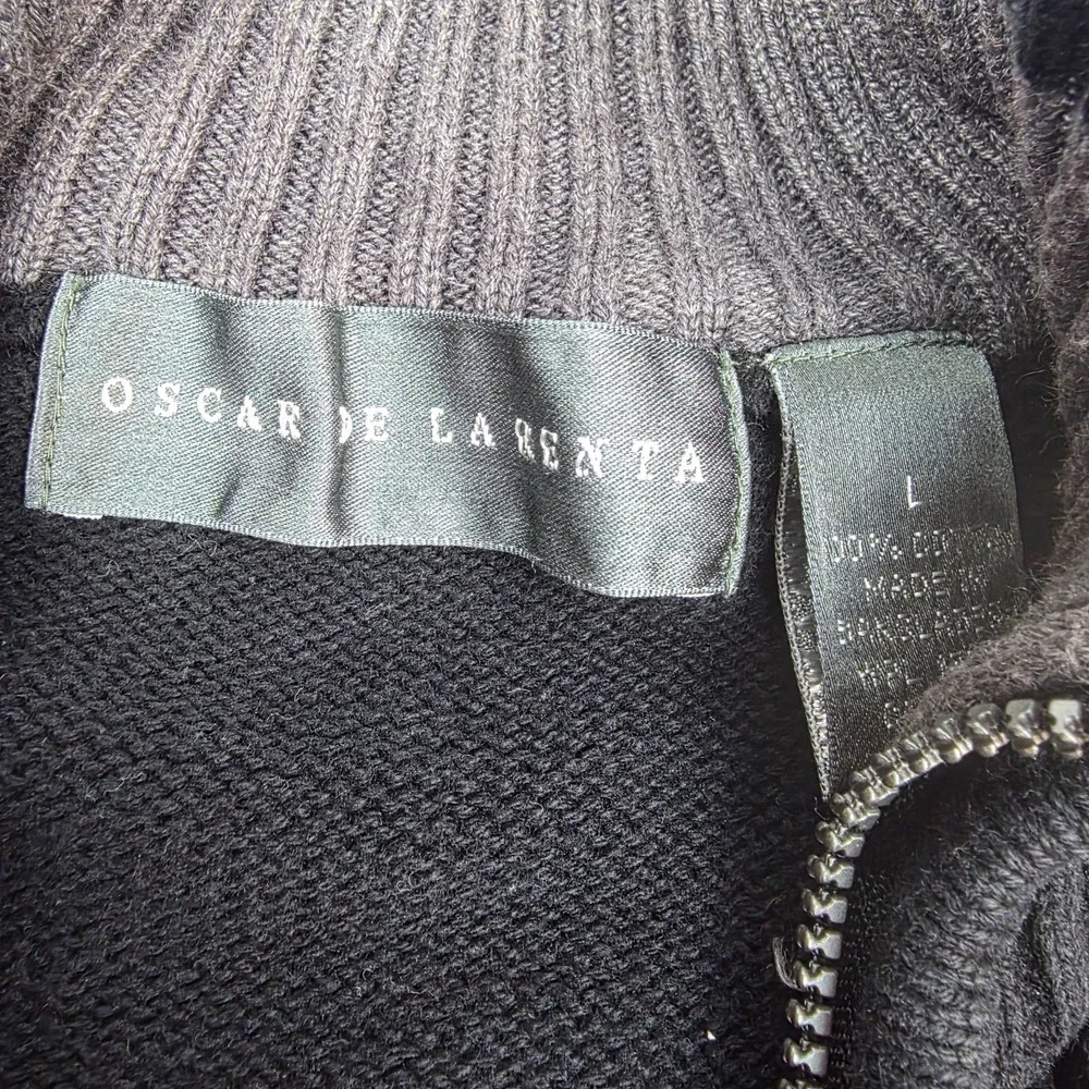 Oscar De La Renta Cotton Dark Quarter Zip Cozy Long Sleeve Sweater Men's L‎